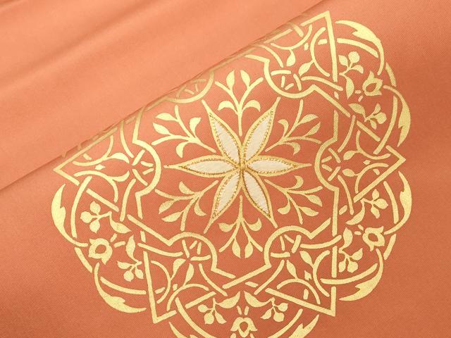 平和屋着物●塩瀬　九寸名古屋帯　駒刺繍　正倉院花文　金彩　正絹　逸品　CABG2837dy