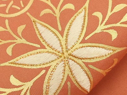 平和屋着物●塩瀬　九寸名古屋帯　駒刺繍　正倉院花文　金彩　正絹　逸品　CABG2837dy