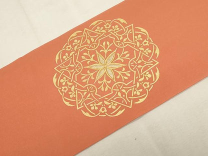 平和屋着物●塩瀬　九寸名古屋帯　駒刺繍　正倉院花文　金彩　正絹　逸品　CABG2837dy