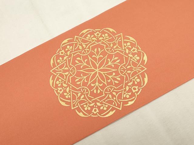 平和屋着物●塩瀬　九寸名古屋帯　駒刺繍　正倉院花文　金彩　正絹　逸品　CABG2837dy