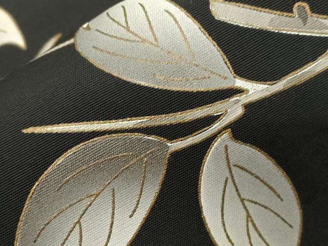 平和屋着物●塩瀬　九寸名古屋帯　南天文　黒地　金彩　正絹　逸品　CABG2838dy