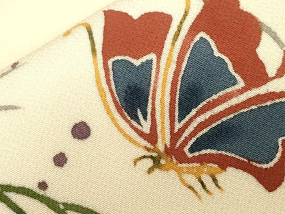 平和屋着物●九寸開き名古屋帯　型染め　花蝶丸文　鬼しぼ縮緬　正絹　逸品　CABG2839dy