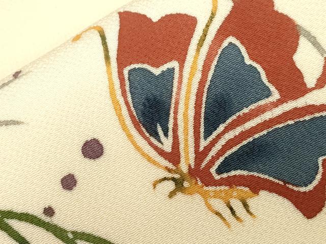 平和屋着物●九寸開き名古屋帯　型染め　花蝶丸文　鬼しぼ縮緬　正絹　逸品　CABG2839dy