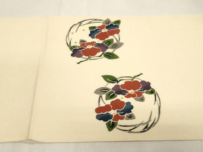 平和屋着物●九寸開き名古屋帯　型染め　花蝶丸文　鬼しぼ縮緬　正絹　逸品　CABG2839dy