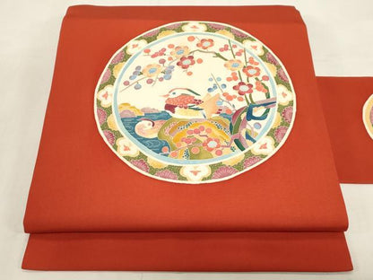 平和屋着物●本加賀友禅作家　押田正義　塩瀬　九寸名古屋帯　花鳥丸文　正絹　逸品　CABG2840dy