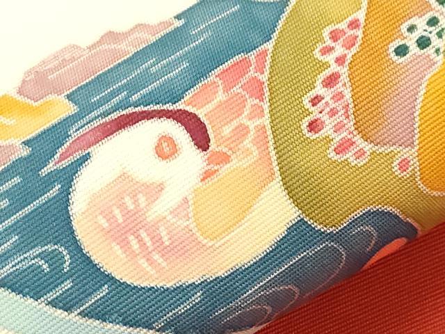 平和屋着物●本加賀友禅作家　押田正義　塩瀬　九寸名古屋帯　花鳥丸文　正絹　逸品　CABG2840dy