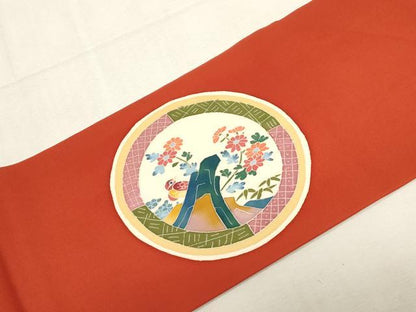 平和屋着物●本加賀友禅作家　押田正義　塩瀬　九寸名古屋帯　花鳥丸文　正絹　逸品　CABG2840dy