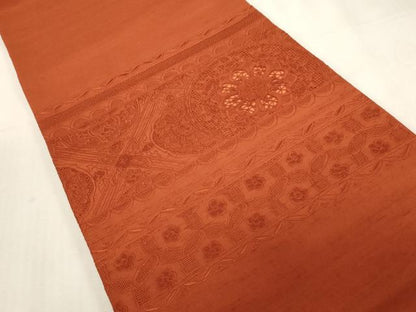 平和屋着物●中国三大刺繍　スワトウ刺繍　相良刺繍　総刺繍　太鼓柄袋帯　正倉院花文　樺色　正絹　逸品　CABG2842dy