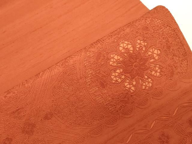 平和屋着物●中国三大刺繍　スワトウ刺繍　相良刺繍　総刺繍　太鼓柄袋帯　正倉院花文　樺色　正絹　逸品　CABG2842dy