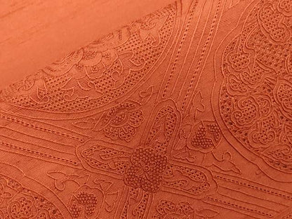 平和屋着物●中国三大刺繍　スワトウ刺繍　相良刺繍　総刺繍　太鼓柄袋帯　正倉院花文　樺色　正絹　逸品　CABG2842dy