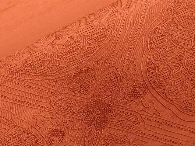 平和屋着物●中国三大刺繍　スワトウ刺繍　相良刺繍　総刺繍　太鼓柄袋帯　正倉院花文　樺色　正絹　逸品　CABG2842dy