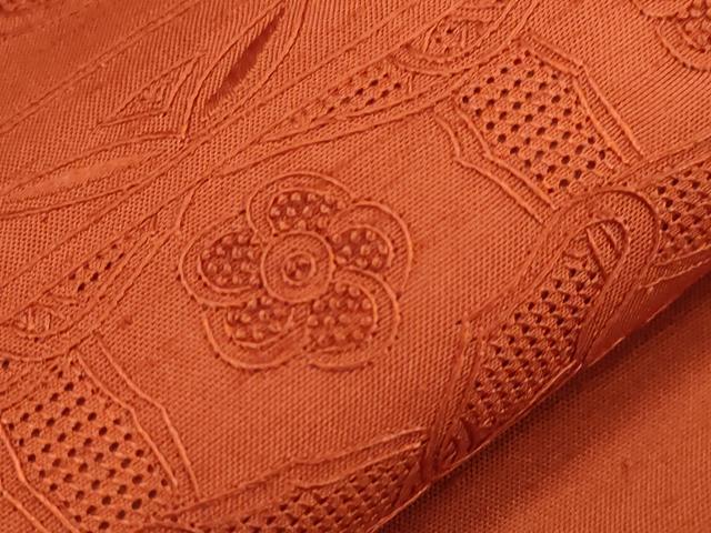 平和屋着物●中国三大刺繍　スワトウ刺繍　相良刺繍　総刺繍　太鼓柄袋帯　正倉院花文　樺色　正絹　逸品　CABG2842dy