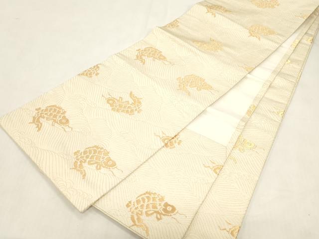 平和屋着物●全通柄袋帯　荒磯　金糸　開き仕立て　正絹　逸品　CABG2845dy