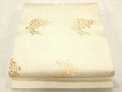 平和屋着物●全通柄袋帯　荒磯　金糸　開き仕立て　正絹　逸品　CABG2845dy