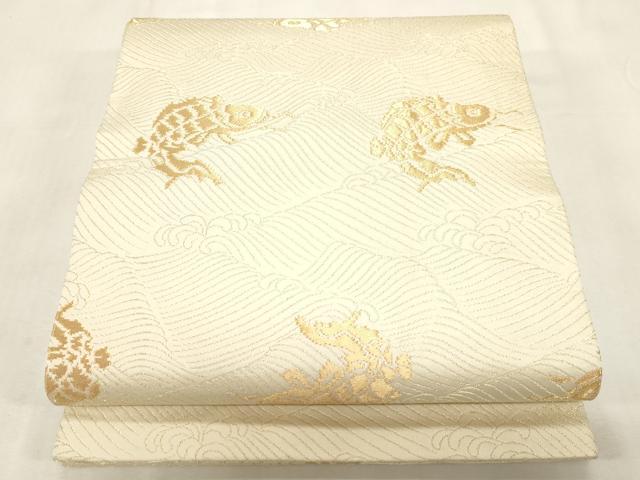 平和屋着物●全通柄袋帯　荒磯　金糸　開き仕立て　正絹　逸品　CABG2845dy