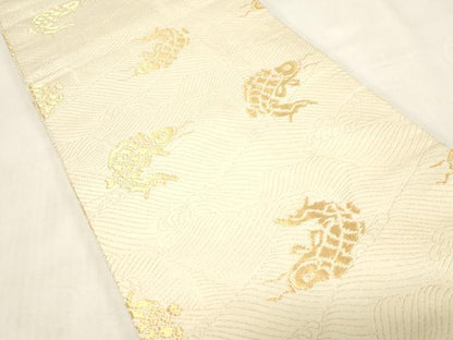 平和屋着物●全通柄袋帯　荒磯　金糸　開き仕立て　正絹　逸品　CABG2845dy