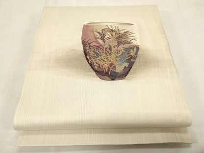 平和屋着物●太鼓柄袋帯　すくい織　陶器草木文　金銀糸　正絹　逸品　CABG2846dy
