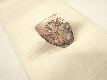 平和屋着物●太鼓柄袋帯　すくい織　陶器草木文　金銀糸　正絹　逸品　CABG2846dy