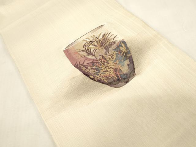平和屋着物●太鼓柄袋帯　すくい織　陶器草木文　金銀糸　正絹　逸品　CABG2846dy