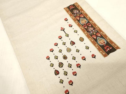 平和屋着物●中国三大刺繍　総相良刺繍　太鼓柄袋帯　紬地　幾何学花文　正絹　逸品　CABG2847dy