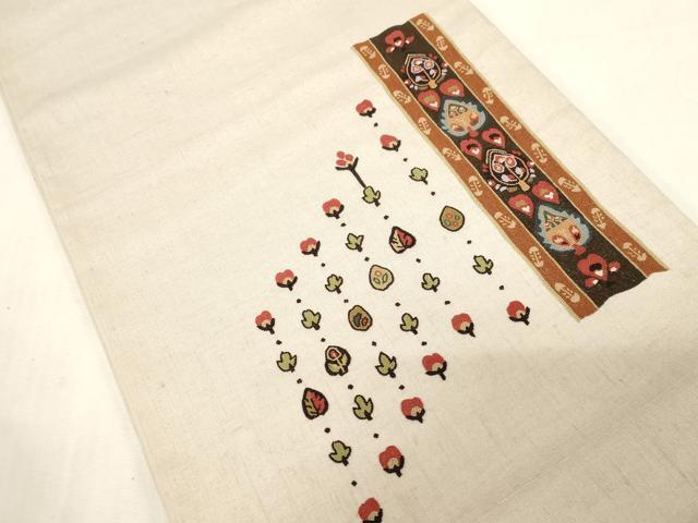 平和屋着物●中国三大刺繍　総相良刺繍　太鼓柄袋帯　紬地　幾何学花文　正絹　逸品　CABG2847dy