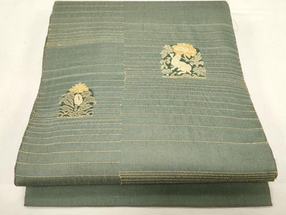 平和屋着物▽太鼓柄袋帯　スリーシーズン　春夏秋　黄金繭　花兎　正絹　逸品　CABG2849dy
