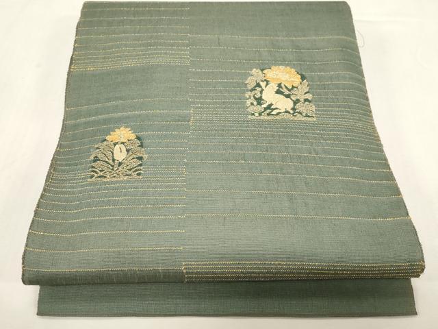平和屋着物▽太鼓柄袋帯　スリーシーズン　春夏秋　黄金繭　花兎　正絹　逸品　CABG2849dy