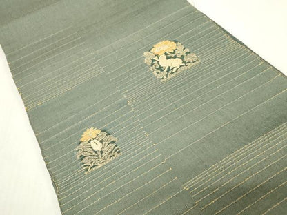 平和屋着物▽太鼓柄袋帯　スリーシーズン　春夏秋　黄金繭　花兎　正絹　逸品　CABG2849dy