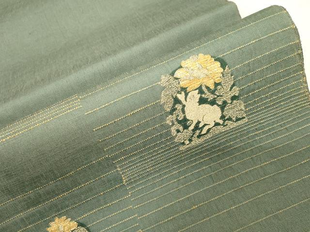 平和屋着物▽太鼓柄袋帯　スリーシーズン　春夏秋　黄金繭　花兎　正絹　逸品　CABG2849dy