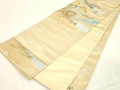 平和屋着物●龍村晋謹製　六通柄袋帯　鳳凰草花文　金銀糸　正絹　逸品　CABG2852dy