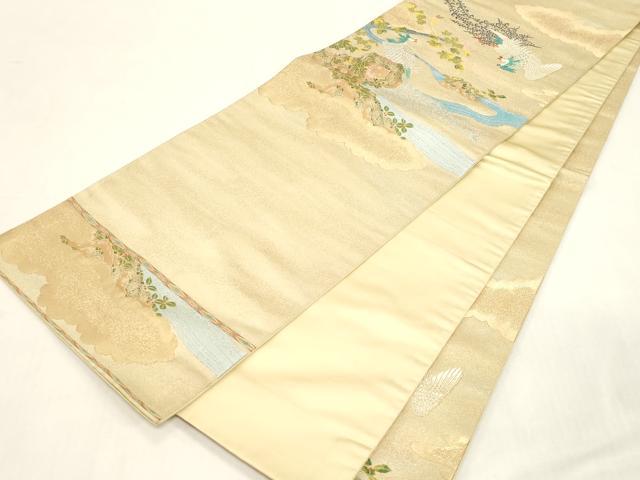 平和屋着物●龍村晋謹製　六通柄袋帯　鳳凰草花文　金銀糸　正絹　逸品　CABG2852dy