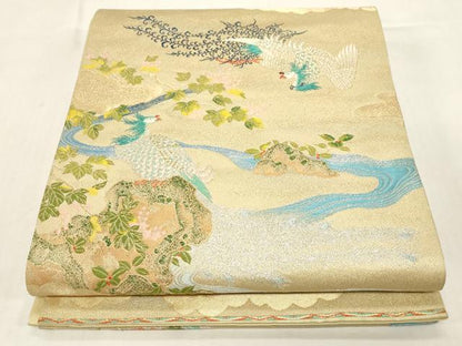 平和屋着物●龍村晋謹製　六通柄袋帯　鳳凰草花文　金銀糸　正絹　逸品　CABG2852dy