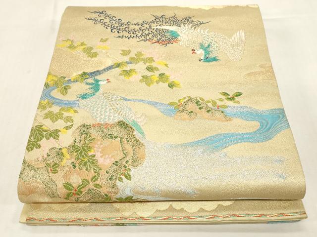 平和屋着物●龍村晋謹製　六通柄袋帯　鳳凰草花文　金銀糸　正絹　逸品　CABG2852dy