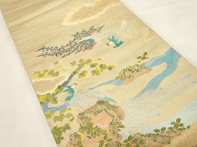 平和屋着物●龍村晋謹製　六通柄袋帯　鳳凰草花文　金銀糸　正絹　逸品　CABG2852dy