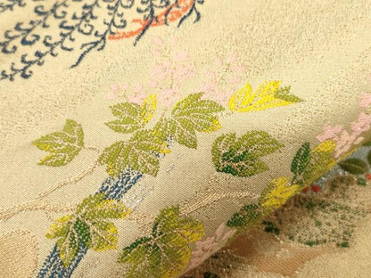 平和屋着物●龍村晋謹製　六通柄袋帯　鳳凰草花文　金銀糸　正絹　逸品　CABG2852dy