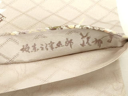平和屋着物●十代目 歌舞伎役者 坂東三津五郎 西陣 勝山織物謹製 六通柄袋帯 花布季 色紙扇面桜文 金糸 証紙付き やまと誂製 CABG2855dy