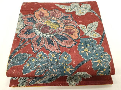 平和屋着物●太鼓柄袋帯　生紬　更紗花文　正絹　逸品　CABG2858dy