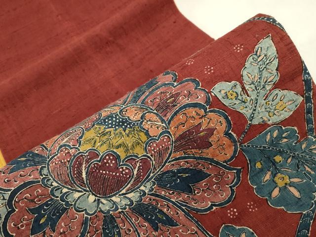 平和屋着物●太鼓柄袋帯　生紬　更紗花文　正絹　逸品　CABG2858dy
