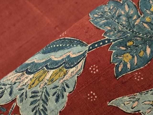 平和屋着物●太鼓柄袋帯　生紬　更紗花文　正絹　逸品　CABG2858dy
