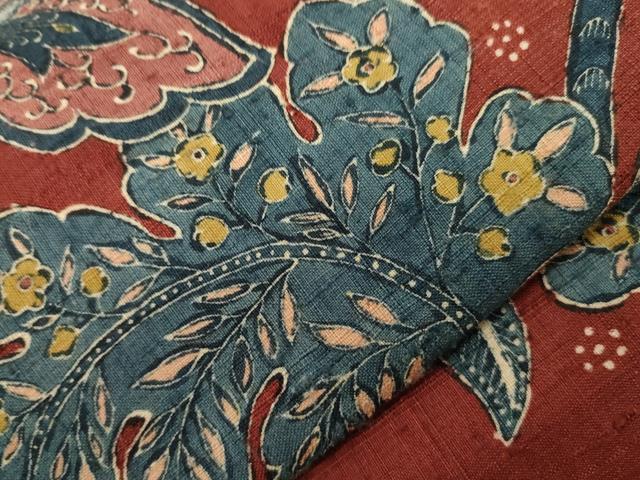 平和屋着物●太鼓柄袋帯　生紬　更紗花文　正絹　逸品　CABG2858dy