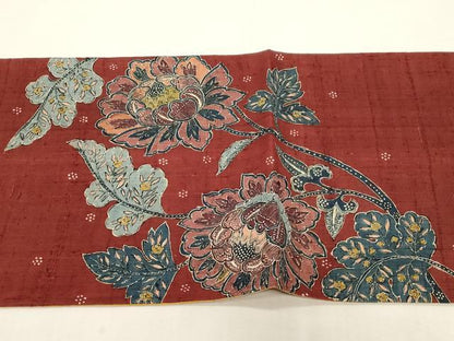 平和屋着物●太鼓柄袋帯　生紬　更紗花文　正絹　逸品　CABG2858dy