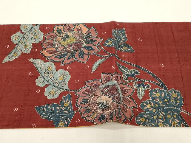 平和屋着物●太鼓柄袋帯　生紬　更紗花文　正絹　逸品　CABG2858dy