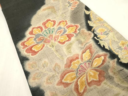 平和屋着物●太鼓柄袋帯　生紬　更紗花文　正絹　逸品　CABG2859dy