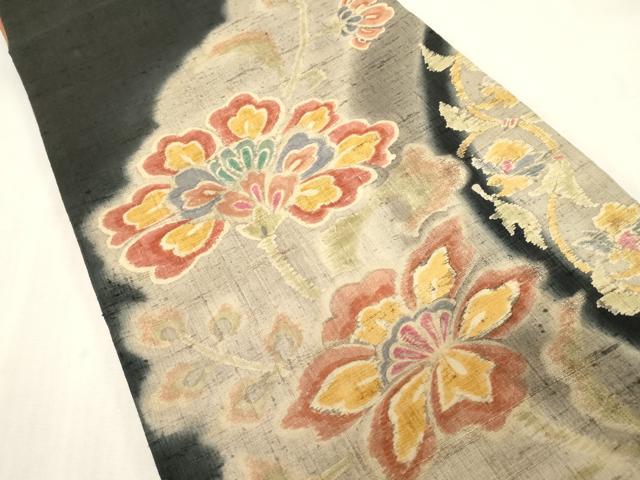 平和屋着物●太鼓柄袋帯　生紬　更紗花文　正絹　逸品　CABG2859dy