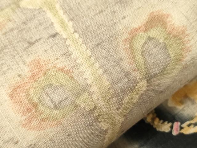 平和屋着物●太鼓柄袋帯　生紬　更紗花文　正絹　逸品　CABG2859dy