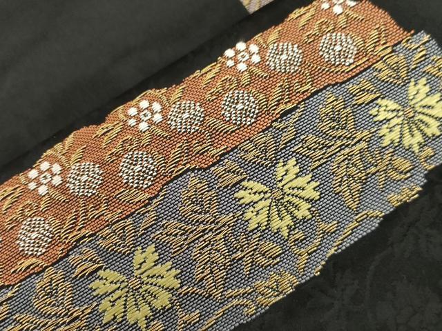 平和屋着物●六通柄袋帯　花鳥文　黒地　金糸　正絹　逸品　CABG2861dy