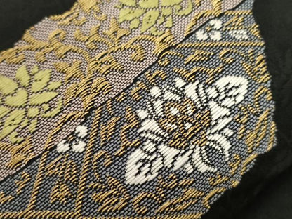 平和屋着物●六通柄袋帯　花鳥文　黒地　金糸　正絹　逸品　CABG2861dy