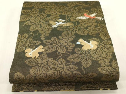 平和屋着物▽両面　六通柄袋帯　スリーシーズン　春夏秋　人物丸文　金糸　正絹　逸品　未使用　CABG2865dy