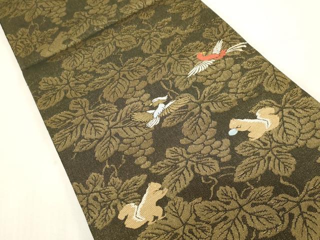 平和屋着物▽両面　六通柄袋帯　スリーシーズン　春夏秋　人物丸文　金糸　正絹　逸品　未使用　CABG2865dy