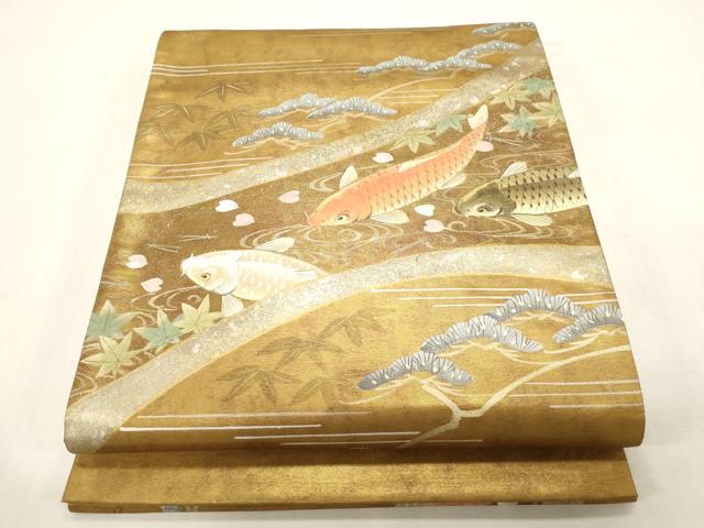 平和屋着物●六通柄袋帯　作家物　手描き　鯉　金彩　引箔　正絹　逸品　CABG2868dy
